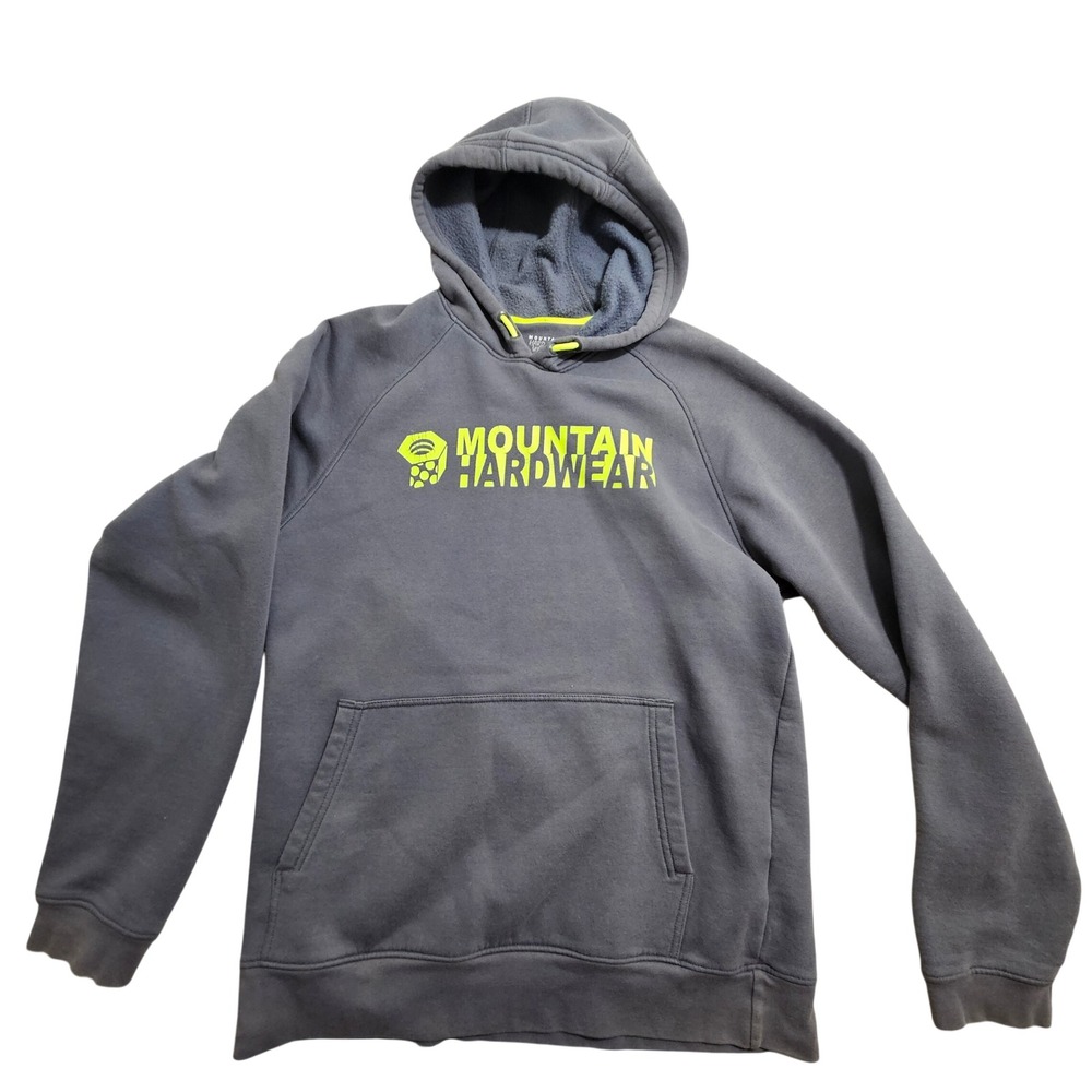 Mountain Hardwear Hoodie Mens Size M Grey Neon Yellow Graphic Logo Pullover